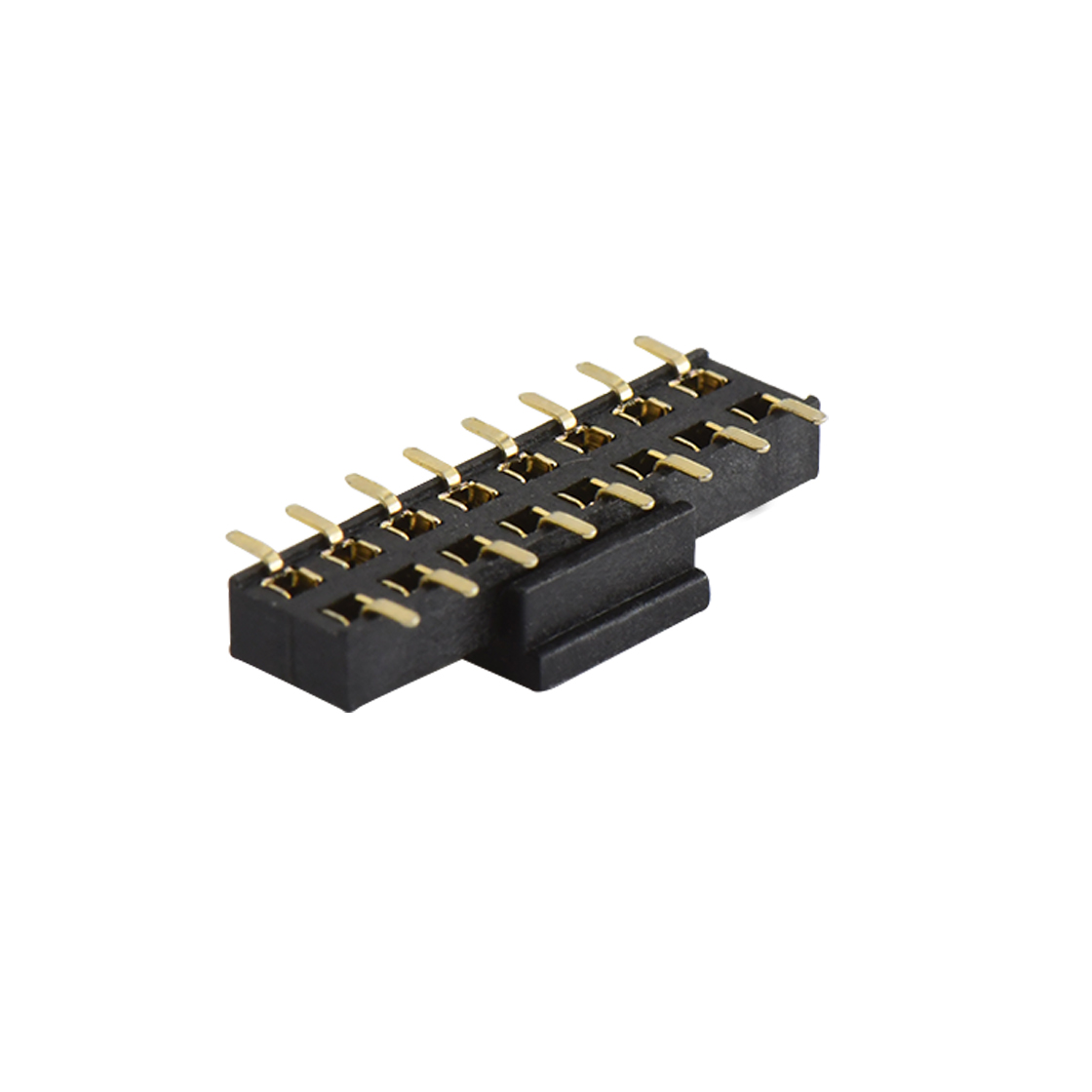 Pitch 2.00mm 180º 双排 SMT+CAP 型排母H2.2 W4.0 PC6.0 2X08Pin 黑色 镀全金G/F